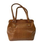 Liz Claiborne * Handbag Purse Tan Faux Leather Croc Embossed Satchel Vintage Y2K Photo 3