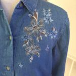 Victoria Jones Vintage  Size S Floral Embroidered Denim Jean Shirt Button Front Photo 2
