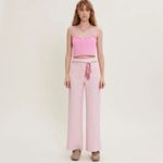 Maje Tweed Wide Leg Trousers Pants With Braided Belt Pink Size 36 US 4 Photo 4