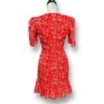 Parker 0 Krislyn 100% Silk Red Floral Ruched Mini Dress Short Sleeve Feminine Photo 5