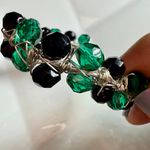 Hand Crafted Green & Black Faceted Beaded Wire Wrapped Open Cuff Bracelet Photo 3
