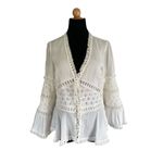 Alexis  White Top Lace Details Ruffle Sleeve And Front Opening Size S MSRP $350 Photo 1