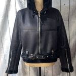 Love Token Faux Shearling Black Cropped Aviator Jacket Size L Photo 0