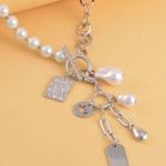 White Glass Pearl, Beads Cable Chain Charm Necklace Silver Photo 1