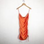 ZARA  Orange Satin Draped Effect Mini Dress Size Large Ruched Cocktail Halloween Photo 2