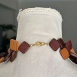 Vintage Shades of Stained Square Wooden Panel Necklace Brown Photo 2