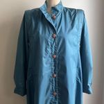 Fleet Street Vintage 80s Teal Blue Trench Coat Long Raincoat Size 10 Button Down Photo 8