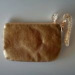 Tory Burch Pebble Leather Wristlet Zip Coin Card Purse Metallic Gold Rare 7”x5” Photo 1
