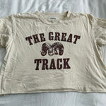 THE GREAT. Boxy Crew Horse Running Track Graphic T Photo 0