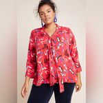 Anthropologie  Maeve Rory Tie-Neck Blouse Heels Print 3/4 Sleeves Button Up‎ 16W Photo 12