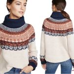 Madewell  Brookdale Fair Isle Turtleneck Sweater Navy Orange Fall Small Autumn Photo 2