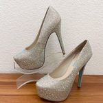 Betsey Johnson Blue WISH Crystals Champagne Platform Wedding Stilettos Size 8.5 Photo 1