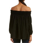 Hatch Marina Off Shoulder Smocked Detail Raw Edge Top Sz 2 Medium Black Photo 1