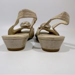 Laura Ashley Sand Metallic Rosette Slingback Peep Toe Shoes 6 1/2 Floral Cottage Photo 8