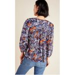 Maeve ANTHROPOLOGIE  Cathy Pleated Blue Jungle Top Medium Photo 2