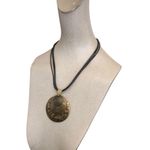 Premier Designs Vintage Black Multi-Cord Brass Tone Three Round Pendant Necklace Photo 2