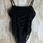 Forever 21  Women’s Black Knit Mesh Overlay Ruched Tank Top Size S Bodysuit Sheer Photo 1