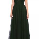 Betsy and Adam  - Hunter Green V-Neck Sleeveless Tulle  Gown Photo 0