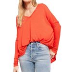 Free People  Orange Oversized V-Neck Ribbed Sleeve Flowy Top Size XS Photo 0