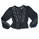 EXPRESS  Black Vegan Leather Lace Long Bishop Sleeve Peplum Top Blouse size XS Photo 8