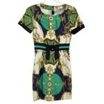 Vintage Liva Emerald Green & Gold Chain Print Regal Mini Shift Dress Small Photo 1