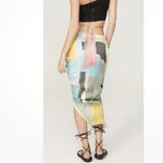 Just Bee Queen Minela Satin Ruched Midi Skirt Multicolor Abstract Size S RTR‎ Blue Photo 1