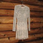Mac Duggal  5923  Womens Cream Silver High Neck Long Sleeve A Line Mini Dress Photo 5