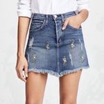 McGuire Denim MCGUIRE IZABEL EMBROIDERED BLUE DENIM RAW HEM HIGH RISE MINI SKIRT 26 Photo 0