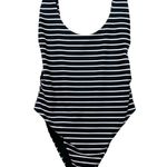 Aerie Super Scoop One Piece Swimsuit Size Large Black White Stripe Hi Cut Cheeky Photo 2