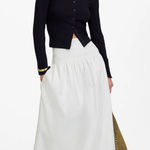 Madewell Smocked Waist Poplin Midi Skirt White A Line Cotton Pockets Large NWT Photo 0