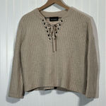 The Kooples  Sport Lace Up Sweater Beige Merino Wool Blend Long‎ Sleeve Size M Photo 0
