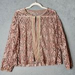 & Other Stories Womens Lace Top Pink‎ M/L Open Front Long Sleeve Crew Neck Formal Dressy Photo 0