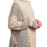 Miss Me Pieced Waffle Knit Thermal Top Mock Neck Oversized Striped Beige Black L Photo 0