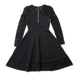 Milly NWT Lace Pointelle Fit & Flare in Black Long Sleeve Stretch Knit Dress P Photo 6