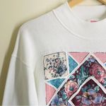 Hanes Vintage 90s Floral Patchwork Graphic Sweatshirt / Sweatshirt Dress White Sz S/M Photo 2