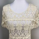 Solitaire  Cream Open Crochet Short Sleeve Top Womens Large Lace Beige Photo 2