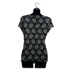 Alfani  Y2K Floral Black & White Lace Ruffle Lettuce Hem V-Neck Top Photo 4