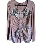 BKE Boutique Pieced Mixed Media Print Long Sleeve Blouse Chuny Buttons Sixe XL Brown Photo 0