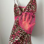 Flora Nikrooz  Pink brown lace leopard print nighty lingerie Set Photo 2