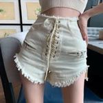 White Denim Lace Up Shorts Photo 3