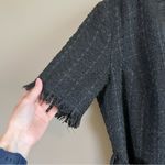 Bardot ✨  Boucle Tweed Zip Front Frayed Hem Dress Medium 8 Black Photo 5