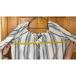Mlle Gabrielle  Women's 3X Boho Striped Summer Dress - White Blue Gray Tassel Tie Photo 8