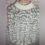 Lands' End Mock Neck Tunic Sweater Grey & White Cheetah Print size Large Photo 2