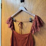 Anthropologie NEW  Lace Mix Jumpsuit Sleeveless Wide Leg Open Back Tie Brown 14 Photo 9