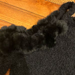 Heart black cold shoulder hairy knit sweater black faux fur balls size L Size L Photo 14