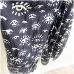 World Market Evil Eye Print Jumpsuit Size Large/XL Cotton Linen Blend Pockets Black Photo 7