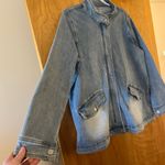 LOGO By Lori Goldstein  Zipper Front Blue Denim Jacket Cloud Wash Pockets Size 14 Photo 7