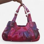 Vintage Y2K Whimsygoth Mcbling Red Croc Leather Ruched Pleated Shoulder Hand Bag Purse Hobo Burgundy #Glam #Grunge #Cyber #Punk #Gothic Photo 0