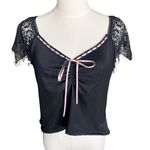 Dolls Kill Ribbon Lace Sleeve Crop Top Photo 0