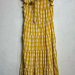 English Factory  Yellow Textured Gingham Tiered Baby Doll Maxi Dress Sz M Photo 8